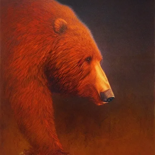 Image similar to bear hussar, beksinski