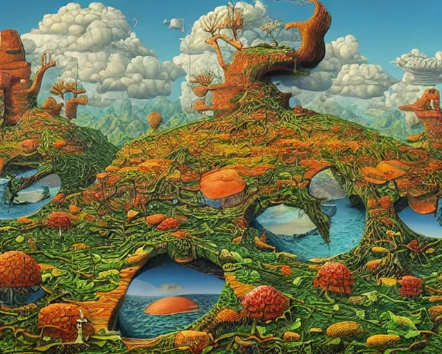 Prompt: a painting of a landscape, a surrealist painting by jacek yerka, cgsociety, fantastic realism, surrealist, detailed painting