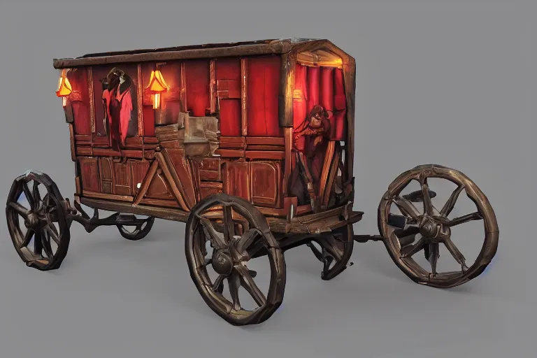 Image similar to 3d sculpt of a gothic circus wagon, artstaton, League of Legends, red dead redemption2, overwatch, digital illustration