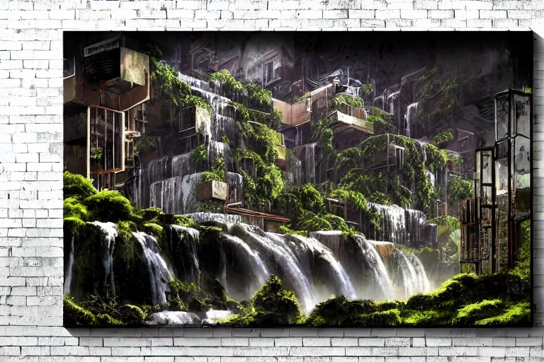 Image similar to brutalist waterfall favela honeybee hive, art nouveau environment, magma, industrial factory, award winning art, epic dreamlike fantasy landscape, ultra realistic,