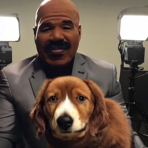 Image similar to a dog that looks exactly like steve harvey, studio lighting, 4 k, photorealistic, award winning