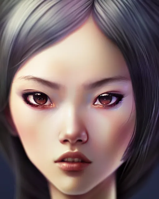 Image similar to full 1 2 0 mm face portrait of a beautiful slender kazakh girl, in tshirt, happy, by saruei and guweiz and ilya kuvshinov and grant morrison and range murata digital art, highly detailed intricate, sharp focus, trending on artstation hq deviantart pinterest, unreal engine 5, 4 k uhd image