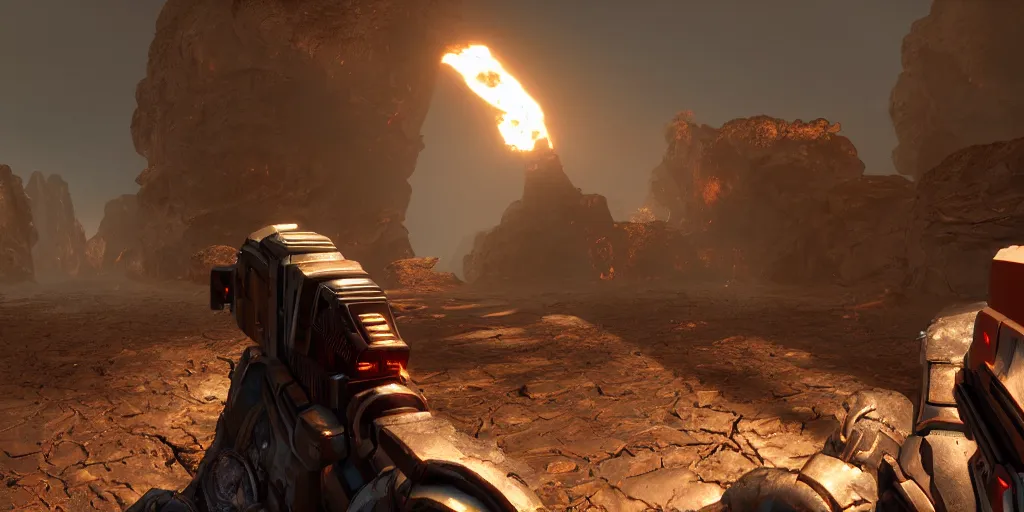 Prompt: doom 2 in the unreal engine, 8k, high detail, volumetric lighting, lensflare