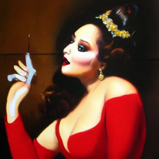 Image similar to painting of a glamorous opera singer performing, highly realistic paining