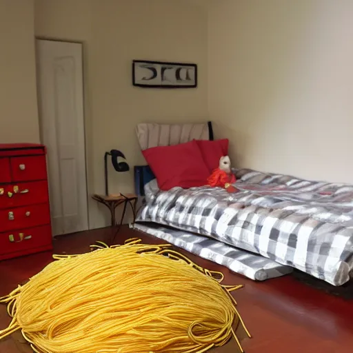 Prompt: why is my bedroom full of spaghetti?,