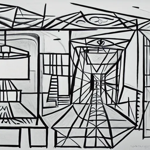 Prompt: symmetry festival set disign, stage drawing by pablo picasso, detailed, concept art