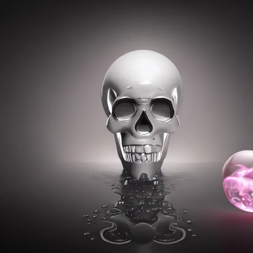 Prompt: 3 d render, surreal, unreal engine, skull made of bubbles, digital art, radiant light,