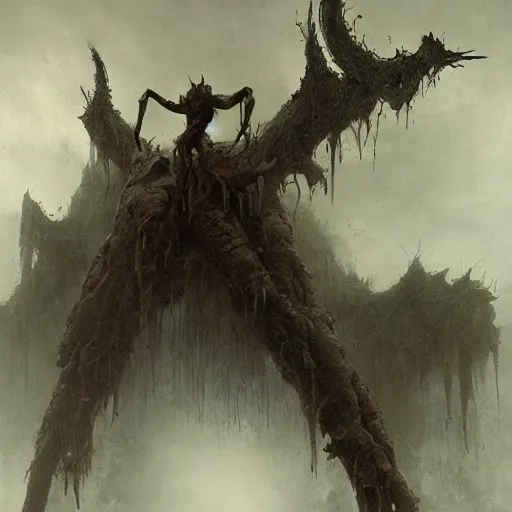 Prompt: elder demons from the abyss in a misty fog, by emil melmoth, by rozalski, by greg rutkowski cinematic