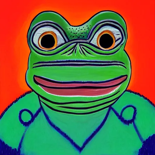 Prompt: intricate five star pepe the frog portrait by pablo picasso, oil on canvas, hdr, high detail, photo realistic, hyperrealism, matte finish, high contrast, 3 d depth, centered, masterpiece, vivid and vibrant colors, enhanced light effect, enhanced eye detail, artstationhd