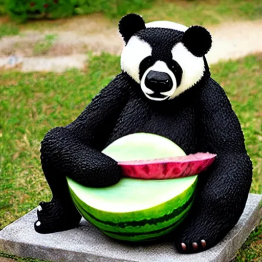 Prompt: watermelon sculpture of a panda