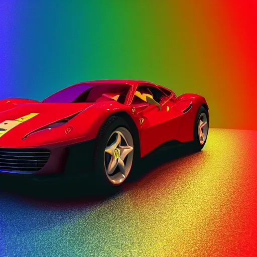 Prompt: a Ferrari car driving on a rainbow, colorful, realistic, 3d render, 4k