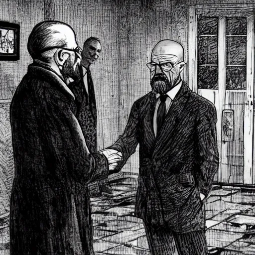 Prompt: walter white meeting lovecraft, picture, realistic