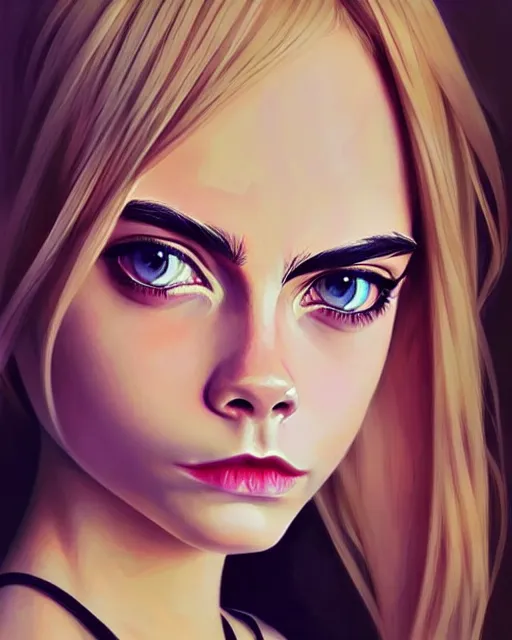 Image similar to portrait of Cara Delevingne as Anime girl cute-fine-face, full body! pretty face, realistic shaded Perfect face, fine details. Anime. realistic shaded lighting by Ilya Kuvshinov Giuseppe Dangelico Pino and Michael Garmash and Rob Rey