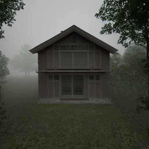 Prompt: render fog highly detailed village house day forest horror fear