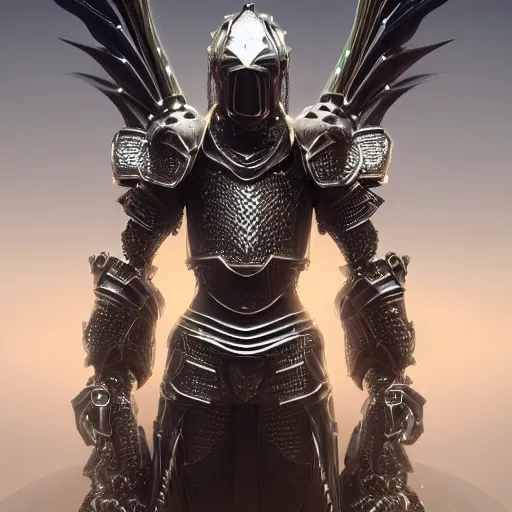 Image similar to full body digital painting of a futuristic dark king seraphim knight, in a pearl armor magicpunk chrome body sculpted intricate armor. big medium small details, reflect 8 k uhd, unreal engine, octane render in the artstyle of finnian macmanus, john park and greg rutkowski