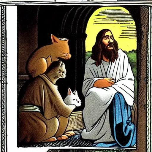 Image similar to jesus is upset because cat is bad