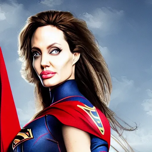 Image similar to an amazing award winning photo of angelina jolie as supergirl