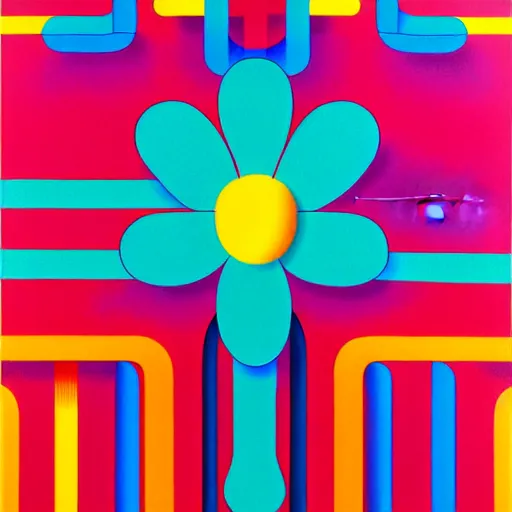 Image similar to flat flower by shusei nagaoka, kaws, david rudnick, airbrush on canvas, pastell colours, cell shaded, 8 k