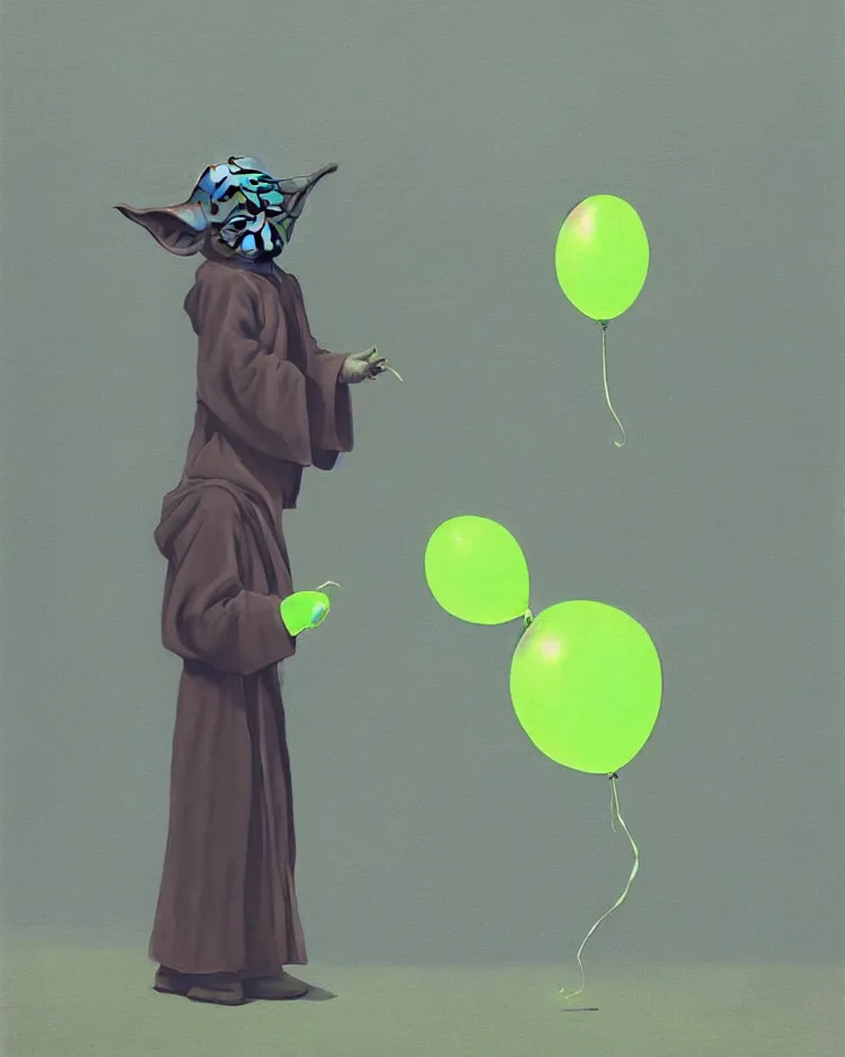 Prompt: yoda holding a green balloon in the tokyo suburbs by edward hopper and james gilleard, zdzislaw beksinski, highly detailed, trending on artstation, sigma 5 0, hyper realistic