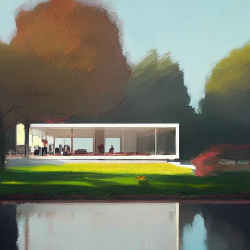 Prompt: farnsworth house painting by atey ghailan, cinematic, masterpiece