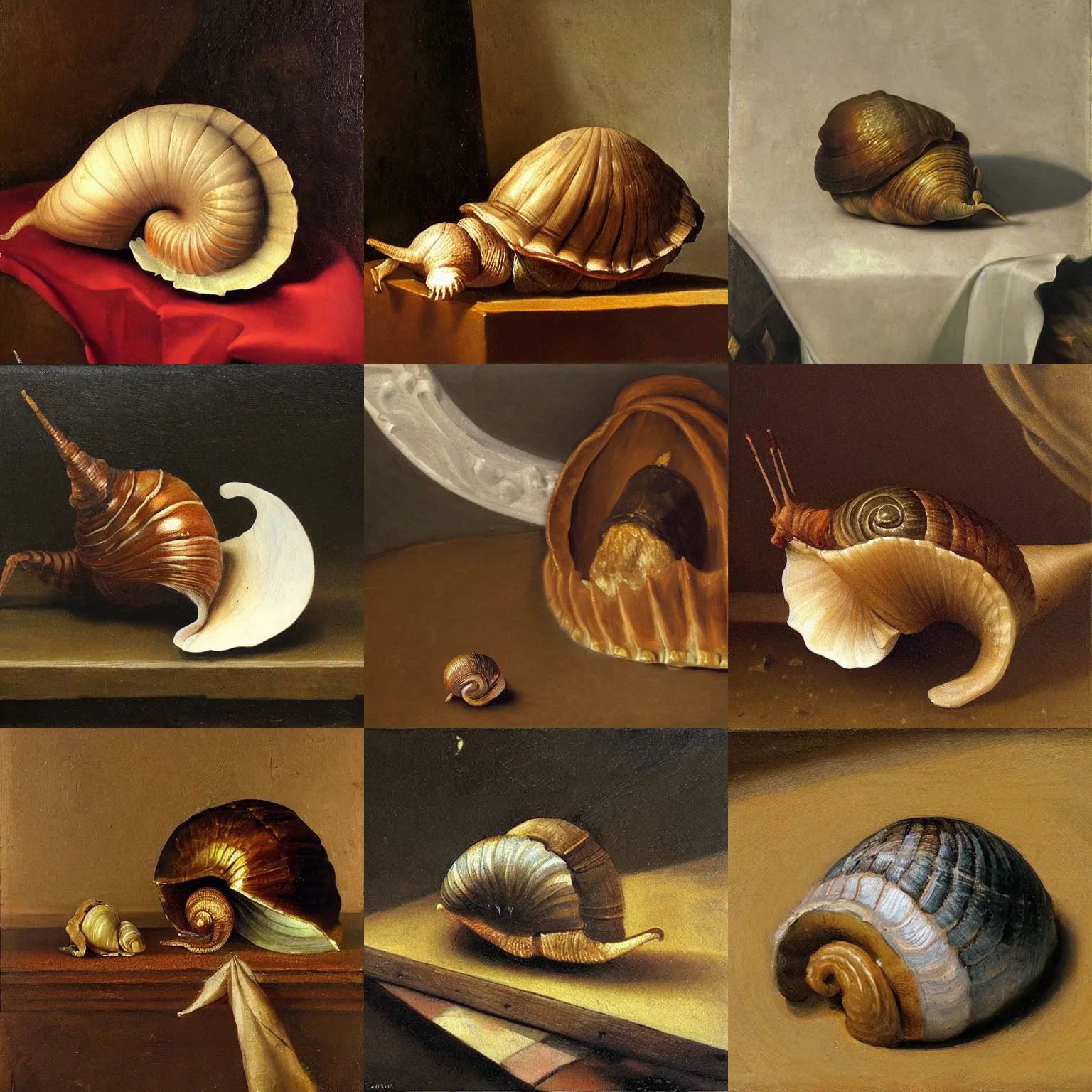 Prompt: highly detailed, by diego velazquez, artstation, oleo, sharp focus, an oil painting of a snail with a house as shell