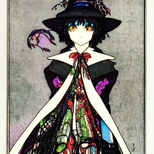 Prompt: kirisame marisa, portrait by Harry Clarke, touhou, official artwork