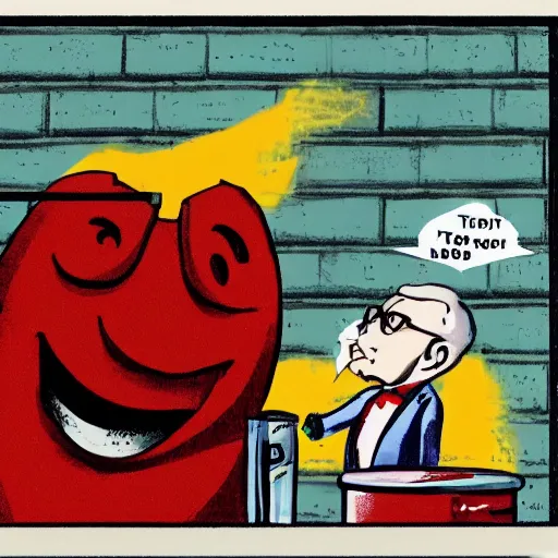 Image similar to the kool aid man debates with the quaker oats man on cnn, photographic, high definition