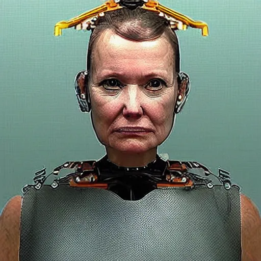 Prompt: grainy photo of an ugly woman, wearing bionic implants, cyborg!!! android criminal!!, (((((high tech, circuit boards))))), mugshot!!!
