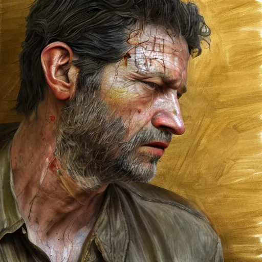 Prompt: high quality high detail painting by lucian freud, hd, joel from last of us, photorealistic lighting