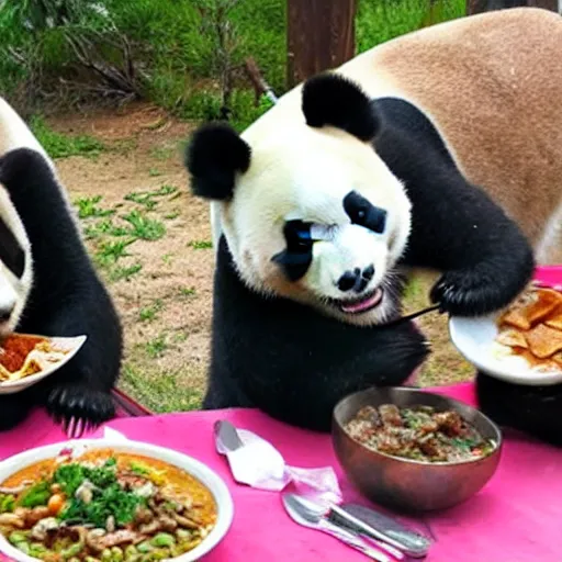 Prompt: Pandas eating at a mexican restaurant