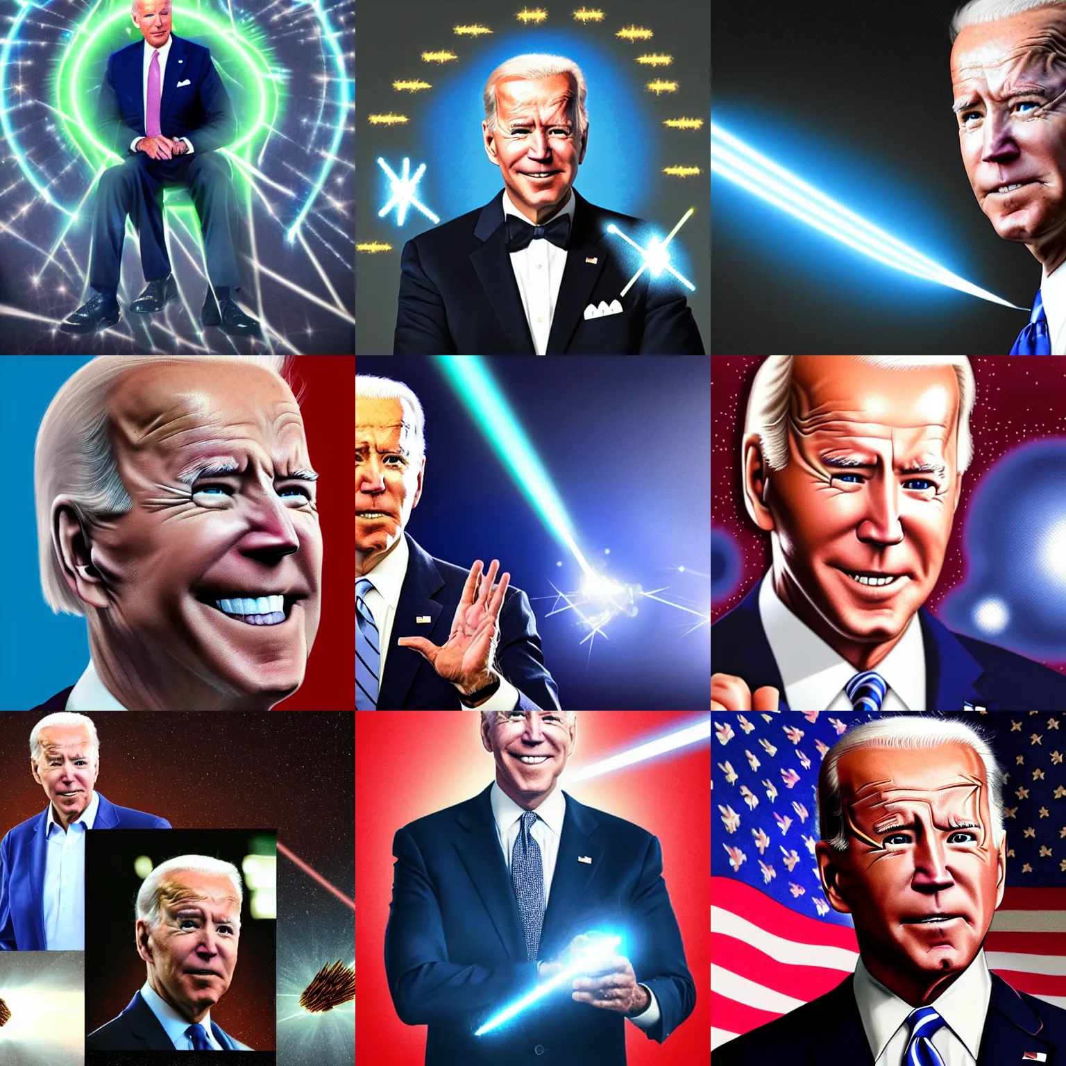 Prompt: portrait of joe biden with lazer beams shooting out of his eyes