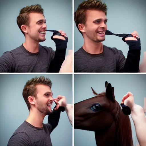 Image similar to cute guy being turned into a pony