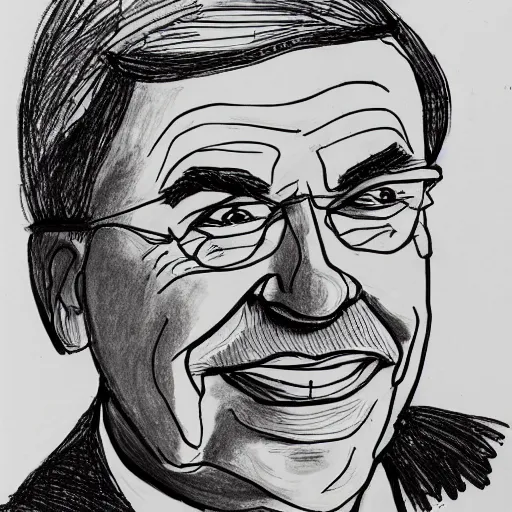 Prompt: continuous single line contour - drawing of mr. fred rodgers, pen on white paper