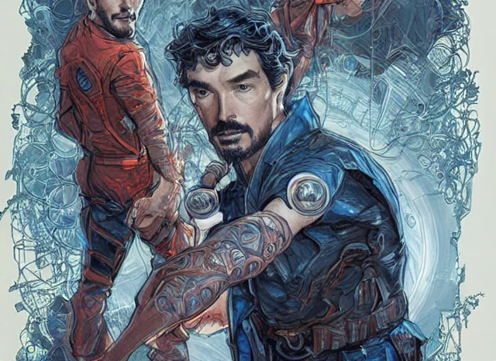 Prompt: a highly detailed futuristic portrait of stephen strange, james gurney, james jean