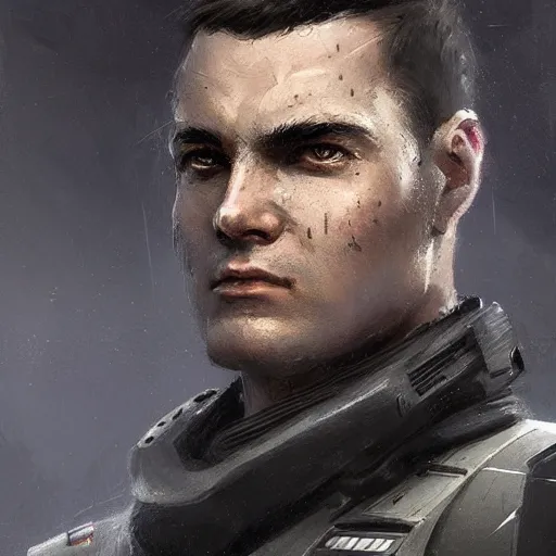 Image similar to portrait of a man by greg rutkowski, a soldier of the galactic federation wearing a gray and black tactical gear, star wars expanded universe, highly detailed portrait, digital painting, artstation, concept art, smooth, sharp foccus ilustration, artstation hq