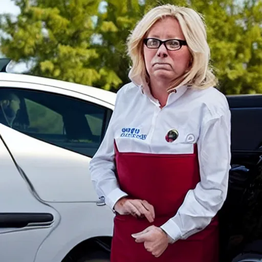 Image similar to angry liz cheney working as mcdonald's drive - thru employee