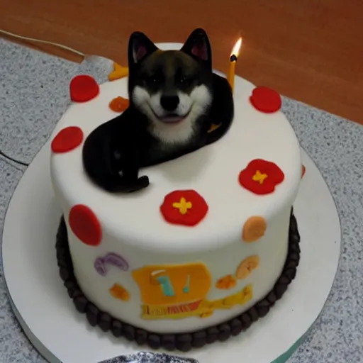 Image similar to a shiba inu as a birthday cake