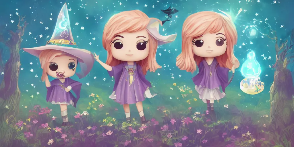 Image similar to Aquarius as a cute Wizard playing in a magical field surrounded by super super cute creatures, funko pop, digital art, artstation, cinematic photo, ratio 16:9