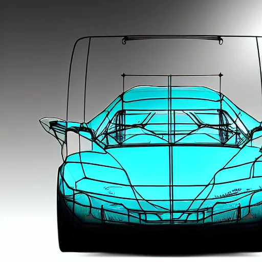 Prompt: turquoise water covers a transparent car wireframe, digital art