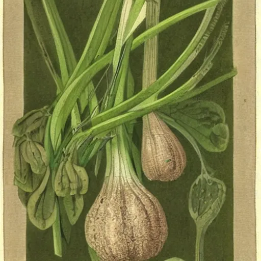 Prompt: ursine garlic, 1 9 th century nature illustration