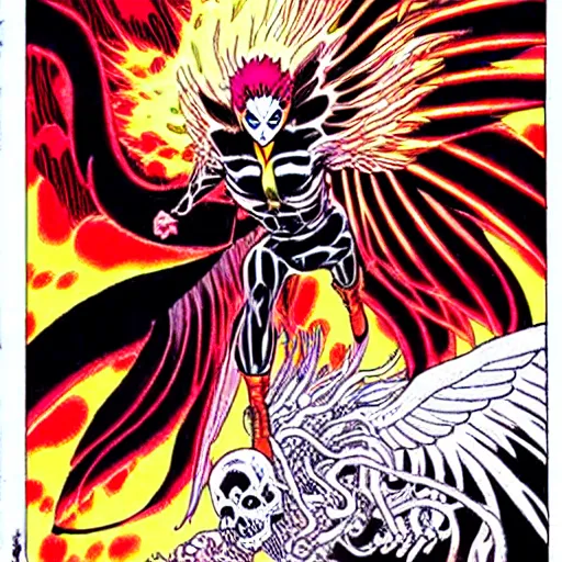 Prompt: death phoenix xmen manga by junji ito