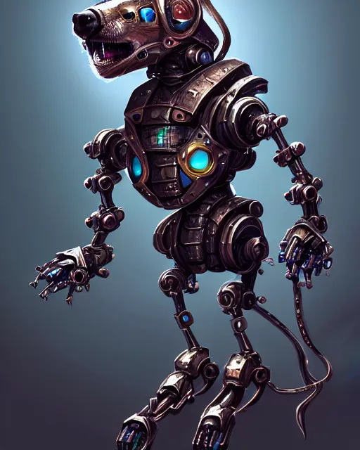 Image similar to mechanical ferret dungeons and dragons metalic robot creature, d & d digital ferret character illustration, artstation trending robot ferret render, intricate, sharp focus, hyper detailed, digital painting, matte, d & d strange cute mech robot ferret character, masterpiece