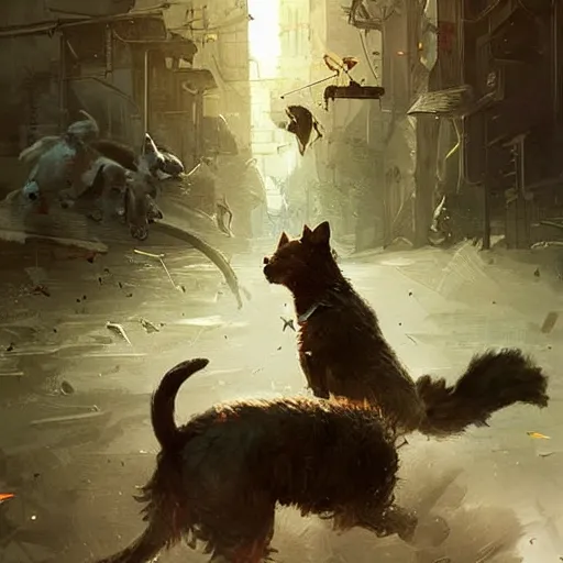 Prompt: a war between dogs and cats, digital art by greg rutkowski and artgerma