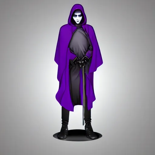 Image similar to grim reaper, purple cloak, full body