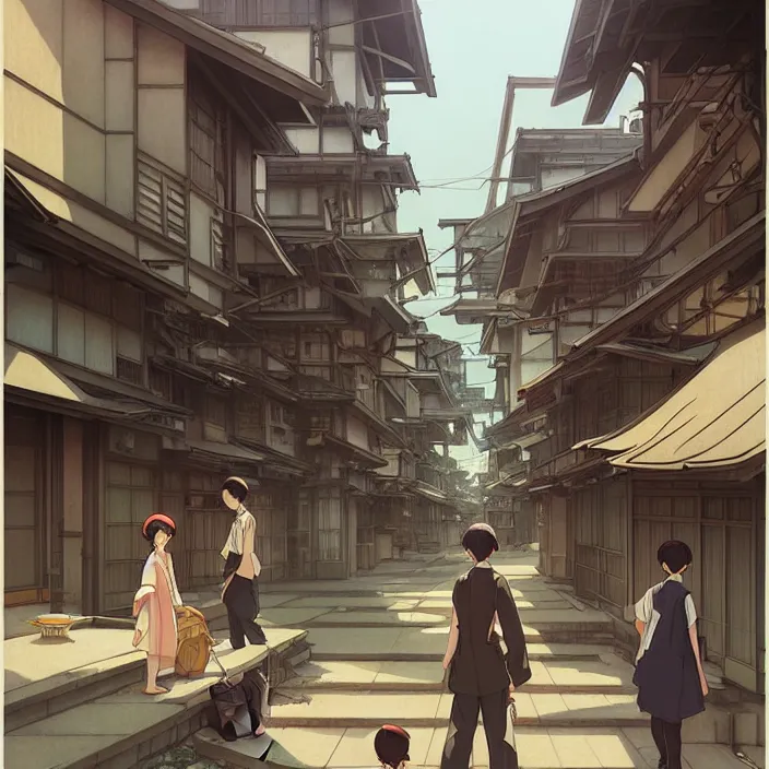 Image similar to empty tokyo neighborhood, spring, in the style of studio ghibli, j. c. leyendecker, greg rutkowski, artem