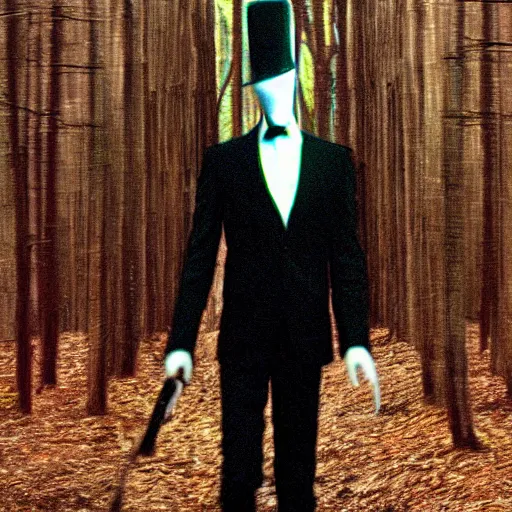 Image similar to a blurry lost camera footage of slenderman