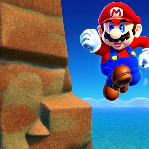 Prompt: screenshot from mario game dwayne the rock johnson as mario