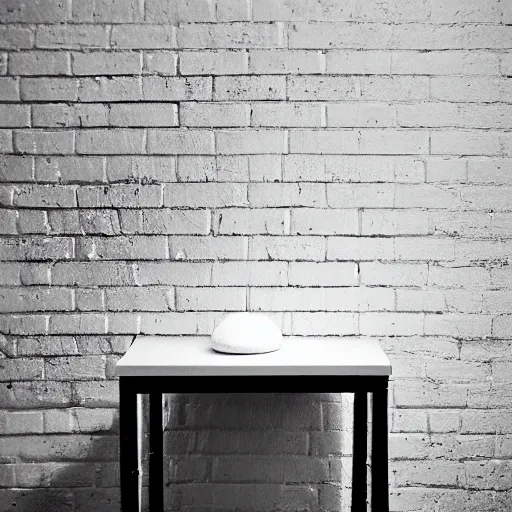 Image similar to an ultra high definition professional studio photograph, 5 0 mm f 1. 4 iso 1 0 0. the photo is set in a plain empty white studio room with a plain white plinth centrally located. the photo depicts a brick on the plinth in the centre of the photograph. three point light.