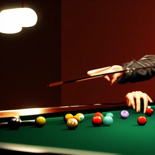 Prompt: photorealistic showing a t 8 0 0 terminator over a snooker table