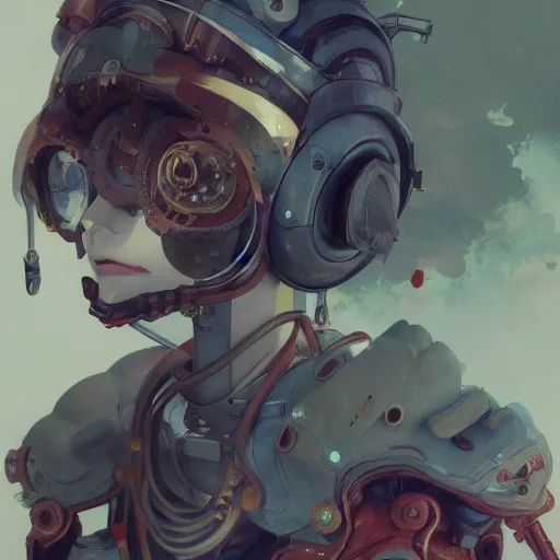 Prompt: surreal gouache painting, by yoshitaka amano, by ruan jia, by conrad roset, by good smile company, detailed anime 3 d render of a retro computer, cgsociety, artstation, rococo mechanical costume and grand headpiece, dieselpunk atmosphere
